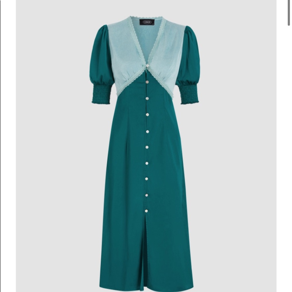 Green Lace Trim Maxi Dress